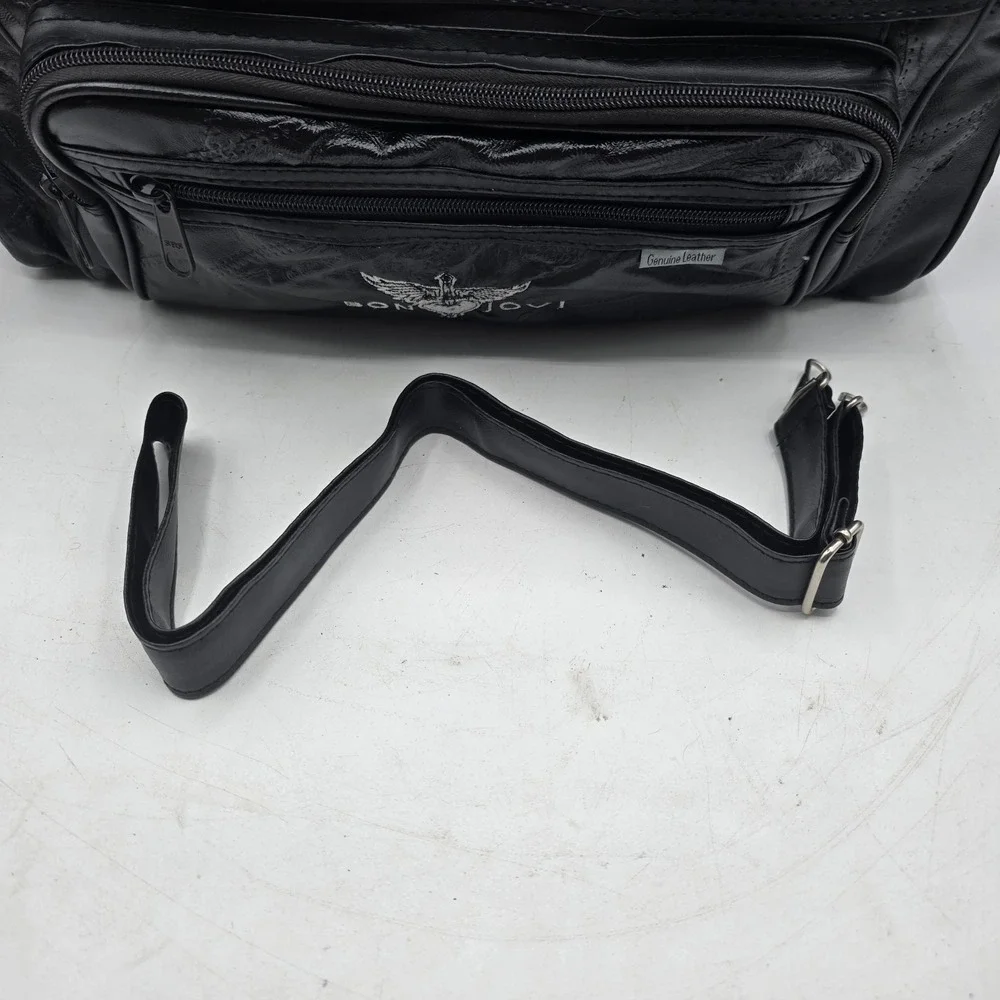 Bon Jovi Black Leather Duffel Bag‎ Carry-On Travel Overnight Heart & Dagger Logo